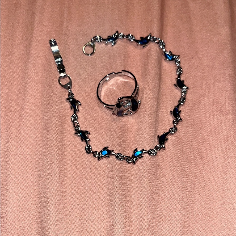 Elegant Silver and Blue Dolphin Jewelry Set